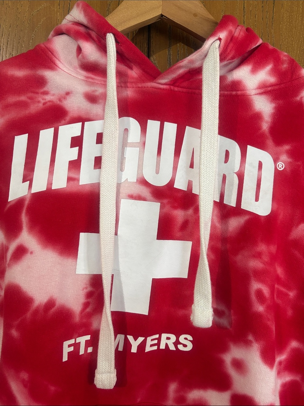 Lifeguard Ft. Myers Red Tie-Dye Hoodie Sweatshirt - Picture 4 of 6
